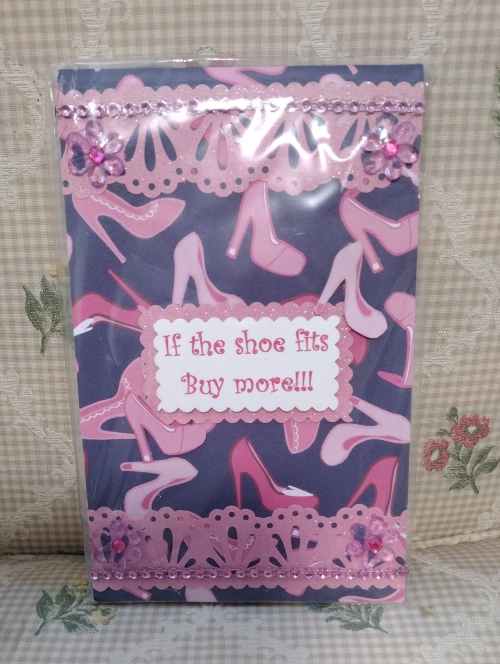 Pink and Navy Shoe Print Custom Notepad with Decorative Trim